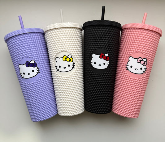 Kitty Kat Studded Tumbler | Light Pink, Purple, Cream, or Black with Kitty Vinyl Sticker
