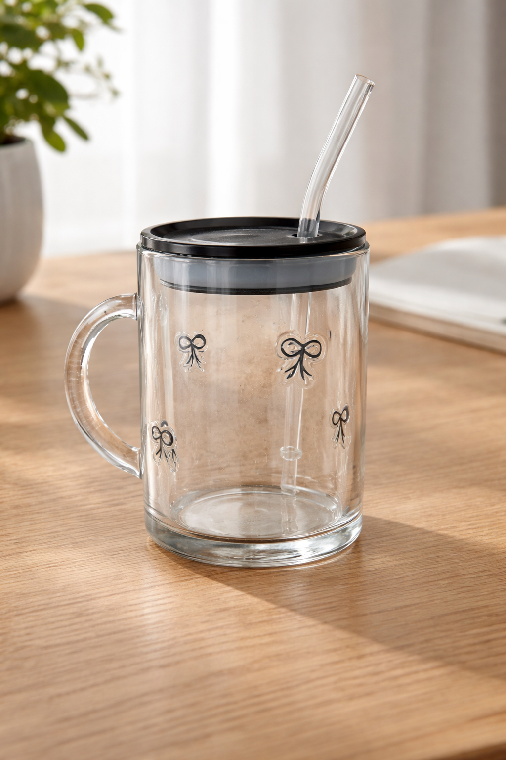 Black Bow Mug with Straw
